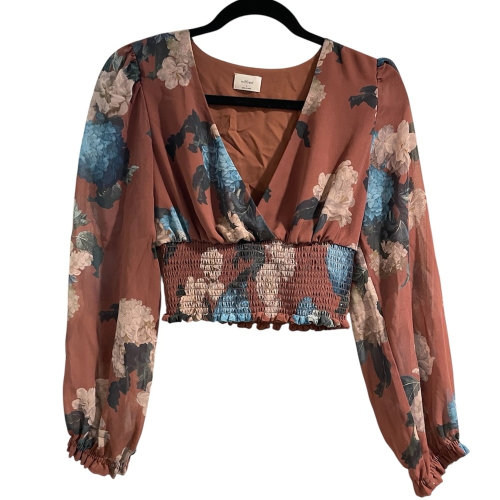 Aritzia Floral Blouse in Rust and Blue